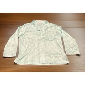 Miss Elaine 2 Piece Blue Stripe Size L Pajama Set Women's Satiny Button Up EUC